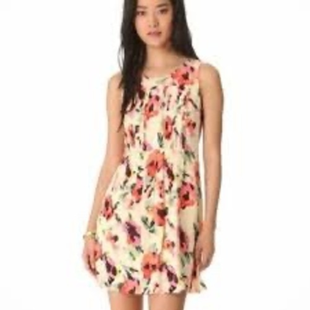Madewell Silk Floral Pleated Sleeveless Dress Pink Red Cream 39145 Womens 8